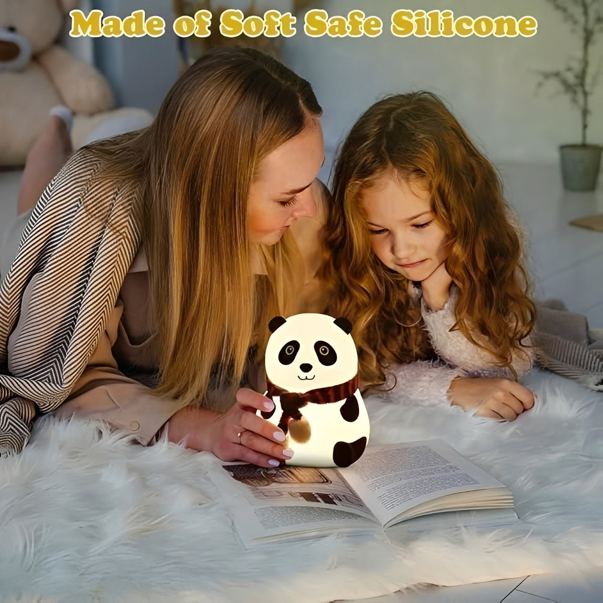 Cute Panda baby bedroom Night Light lamp for Kids – Premium Soft Silicone LED, USB rechargeable, Nursery Decor I Orthoworld