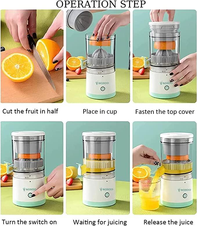 Portable Juicer for Oranges Lemons & Other Citrus Fruits I Electric Citrus Juicer – USB Rechargeable, High Efficiency 360° Juicing I Orthoworld