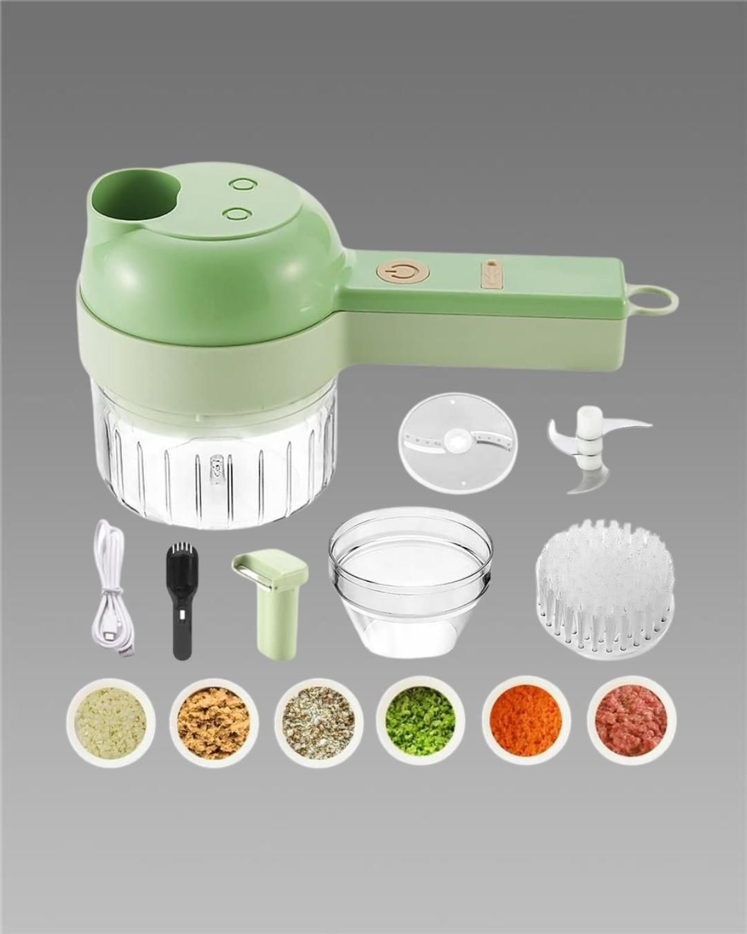 Orthoworld 4-in-1 Portable Electric Vegetable Cutter Set – Multi-Functional Food Chopper, Slicer & Grater for Kitchen Convenience