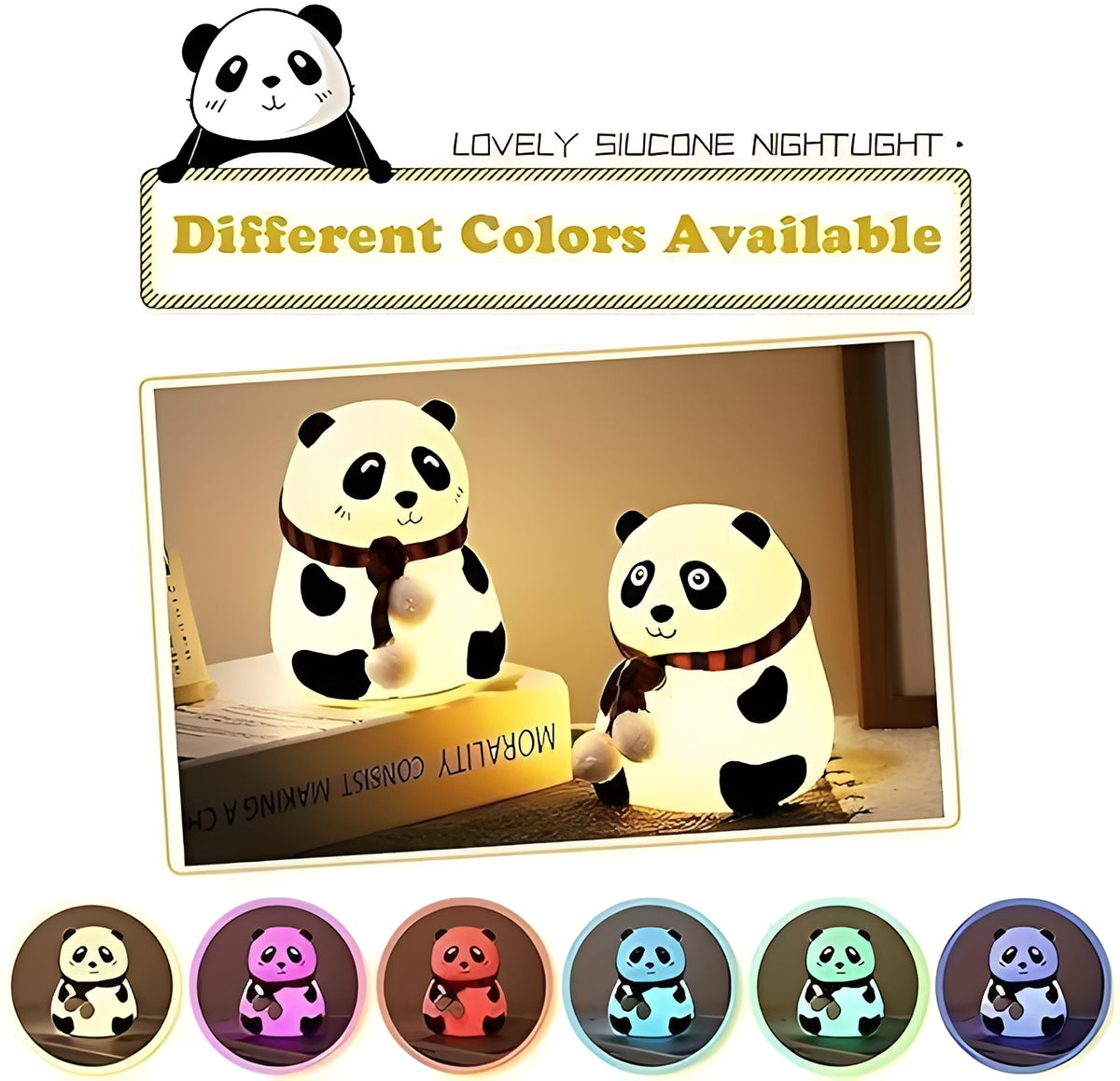 Cute Panda baby bedroom Night Light lamp for Kids – Premium Soft Silicone LED, USB rechargeable, Nursery Decor I Orthoworld