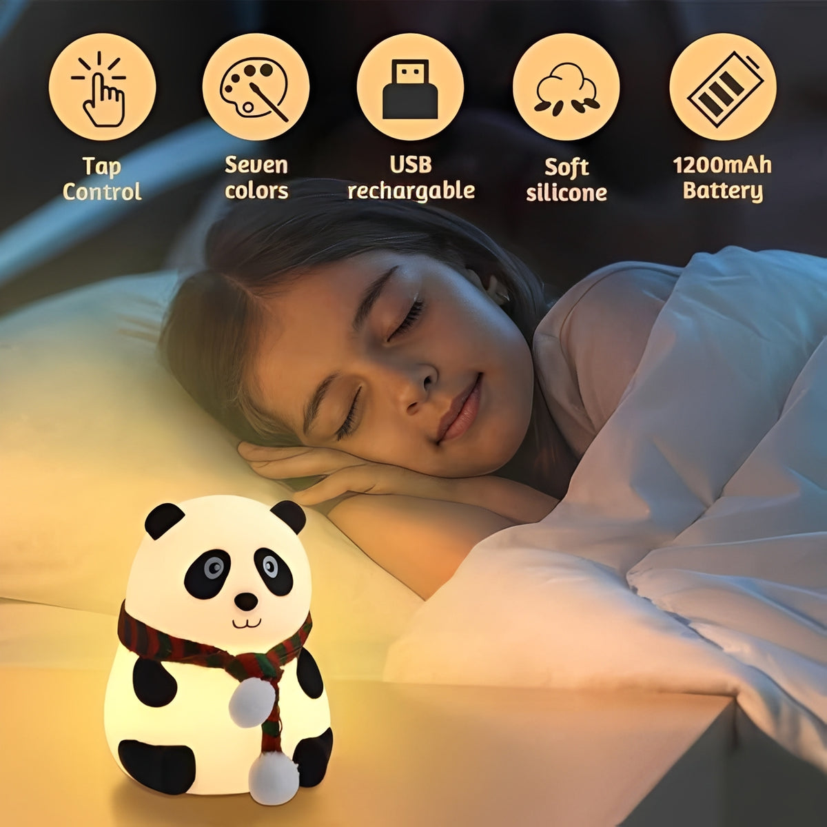 Cute Panda baby bedroom Night Light lamp for Kids – Premium Soft Silicone LED, USB rechargeable, Nursery Decor I Orthoworld